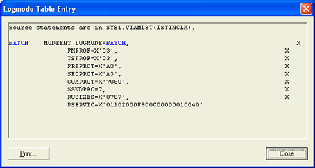 JES3 Logmode Table Entry