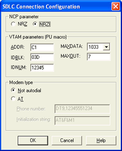 SDLC Connection Configuration Dialog Box