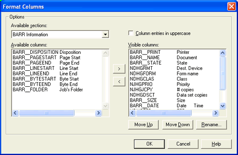 Format Columns Dialog Box