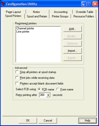 Spool Printers Tab